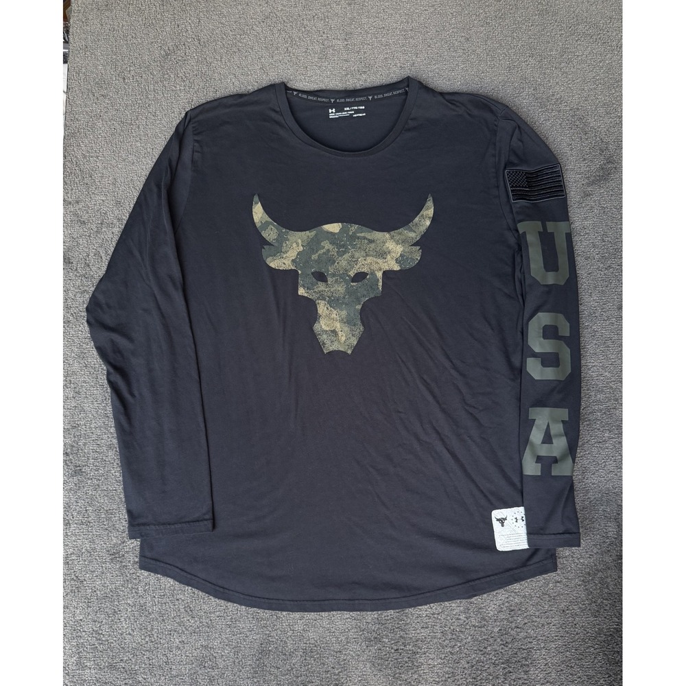 Under Armour Project Rock USA Brahma Bull Long Sleeve Shirt XXL Black Camo